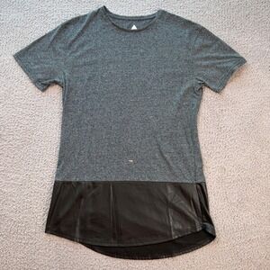 Topman Mens S Longline T Shirt Grey Marled Black Faux Leather Trim Hem Topshop